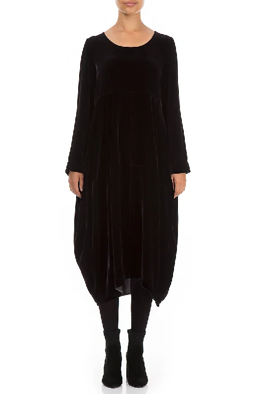 Chic & Cozy Apparel Balloon Black Silk Velvet Dress