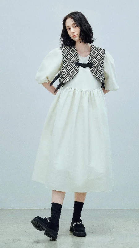 Discount Price Nylon Puff Sleeves Dress