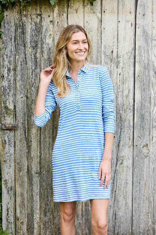 Women's Stylish Casual Garments Jill Dress - Chalk Stripe Marine Blue