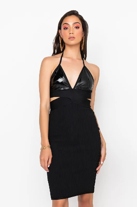 Women's Clothing For Special Occasions WISH LIST BANDAGE DRESS WITH VINYL BRA TOP