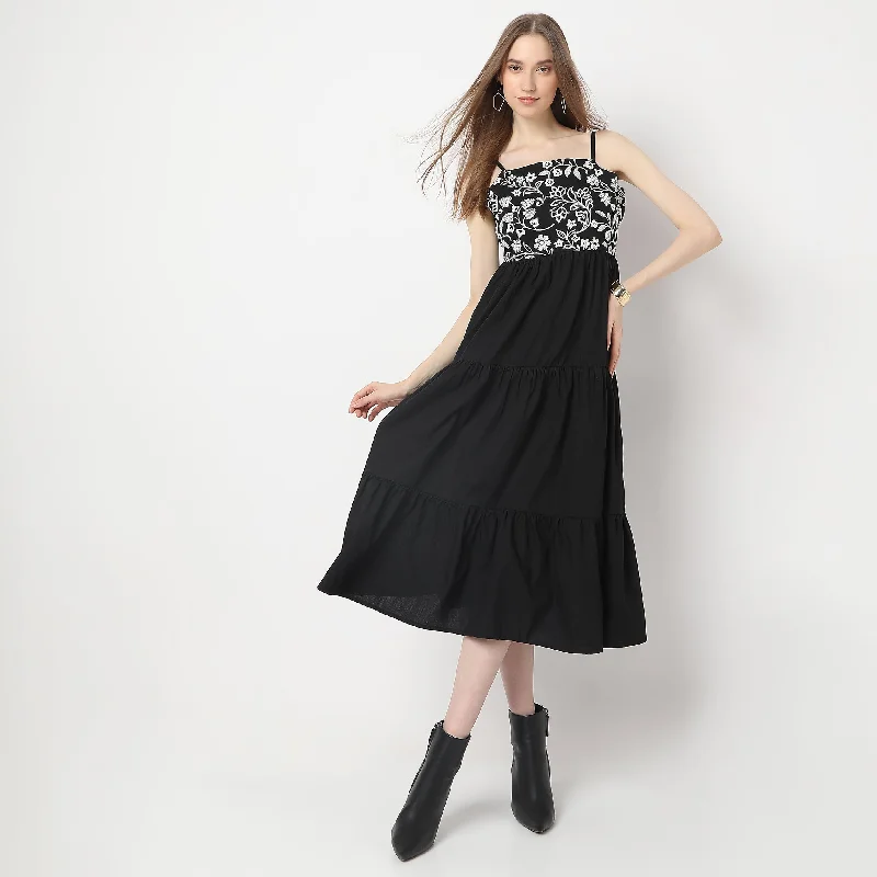 Limited Stock, Big Discounts Crochet Calf Length Square Neck Tier Dress with Lace Pattern
