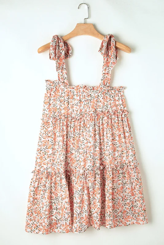Don't Wait – Weekend Prices Won't Last Orange Rose Floral Knotted Straps Tiered Babydoll Dress