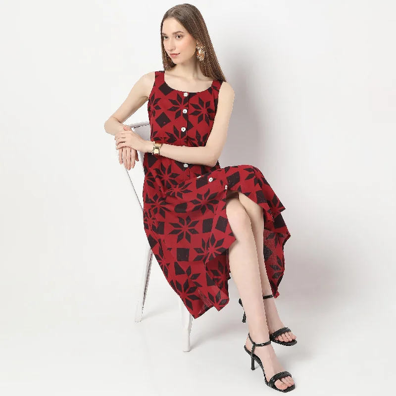 Hot Deals Flare Fit Floral Print Below Knee Shoulder Straps Dress