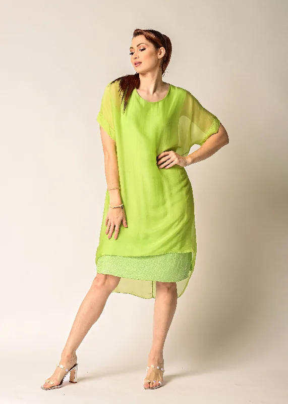 Women's Apparel Londa Silk Dress in Lime Splice