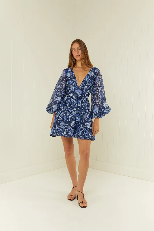 Women Wear Brands Palm Noosa Lucia Dress - Blue Paisley