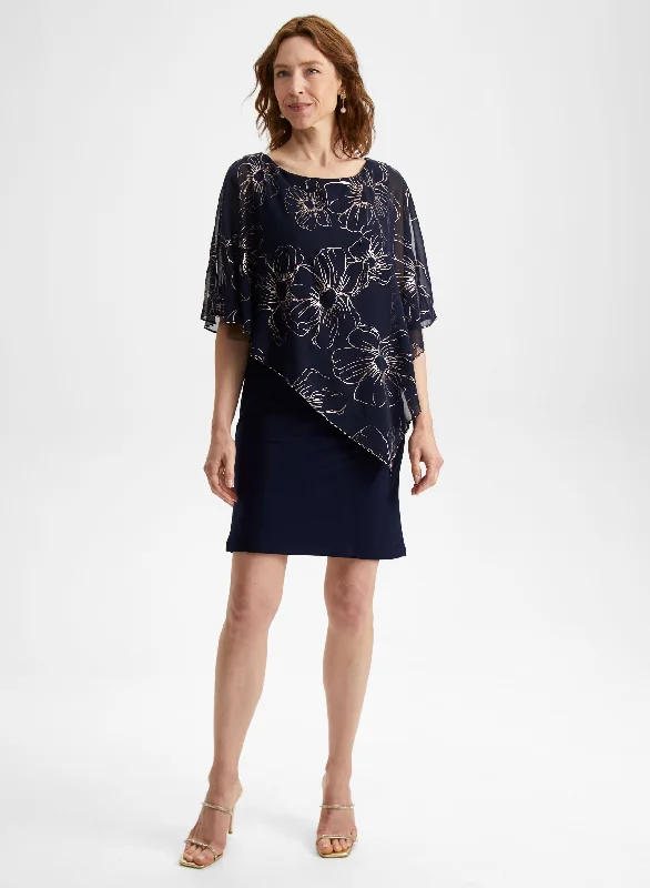 Women's Vacation Outfit Set Floral Chiffon Poncho Dress