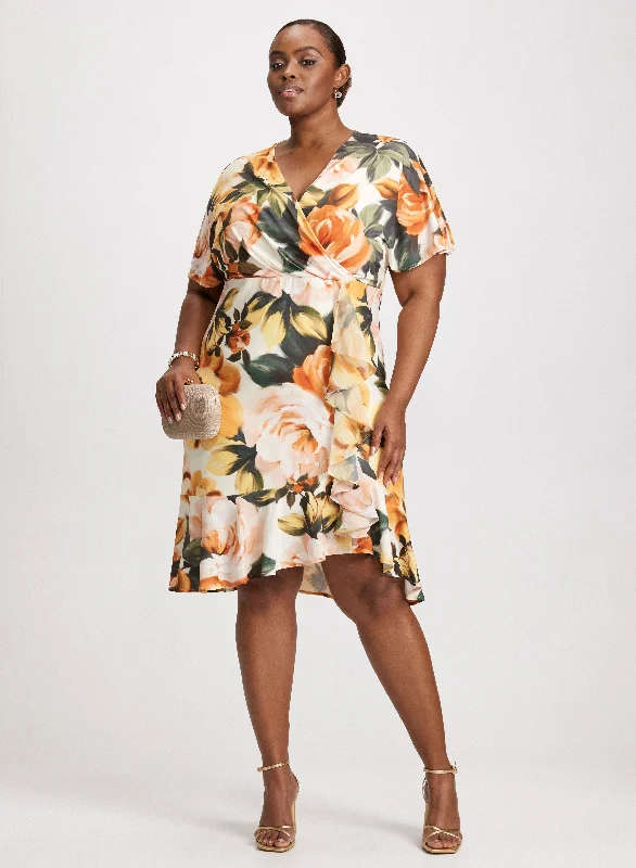Sale Ends Soon – Don't Miss Out Floral Cross-Neck Flounce Dress