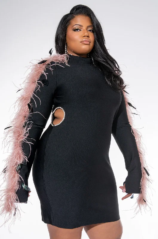 Graceful Movement PLUS IN IT TO WIN REAL FEATHER BANDAGE DRESS