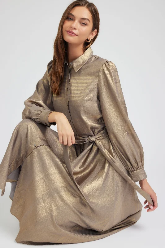 Discounts On Casual Weekend Styles Metallic Buttondown Dress
