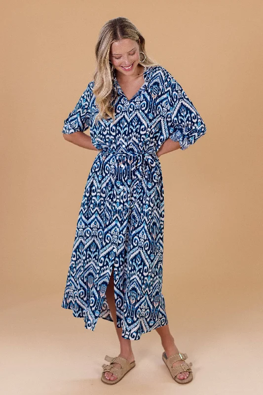 High-End Fashion, Low-End Prices – Don't Miss Out Dress Cohiba Blue Ikat