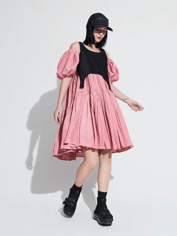Women Clothing Puff Sleeves Dolly Two Way Dress