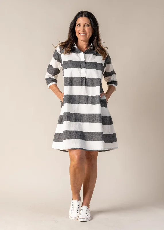 All Season Basics Discount Genevieve Cotton Dress in Granite Stripe