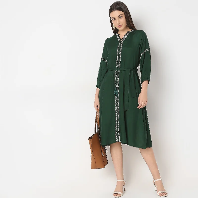 Runway Inspired Wear Flare Fit Solid Dress