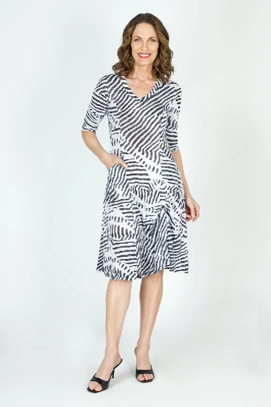 Women's Apparel And Garments Top Ligne Mixed Stripes Bubble Dress