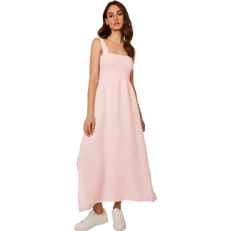 Fashion Deal Bunched Top Linen Dress (Petal)