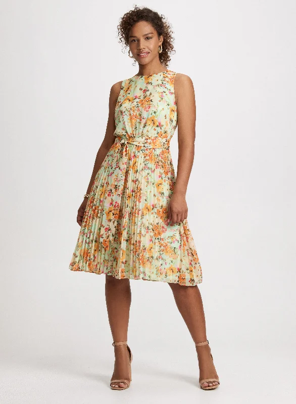 Luxury Fashion Floral Print Plisse Dress