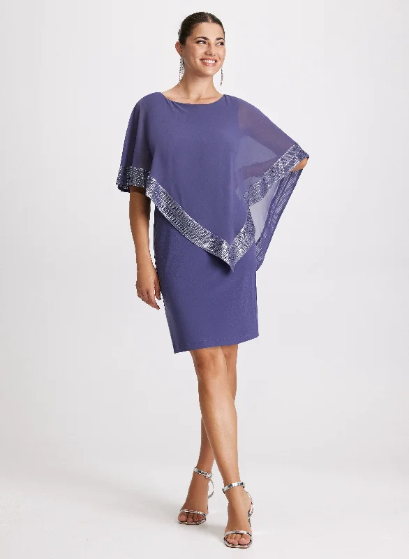 Shop Timeless Women's Fashion With Limited-Time Savings Foil Detail Poncho Overlay Dress