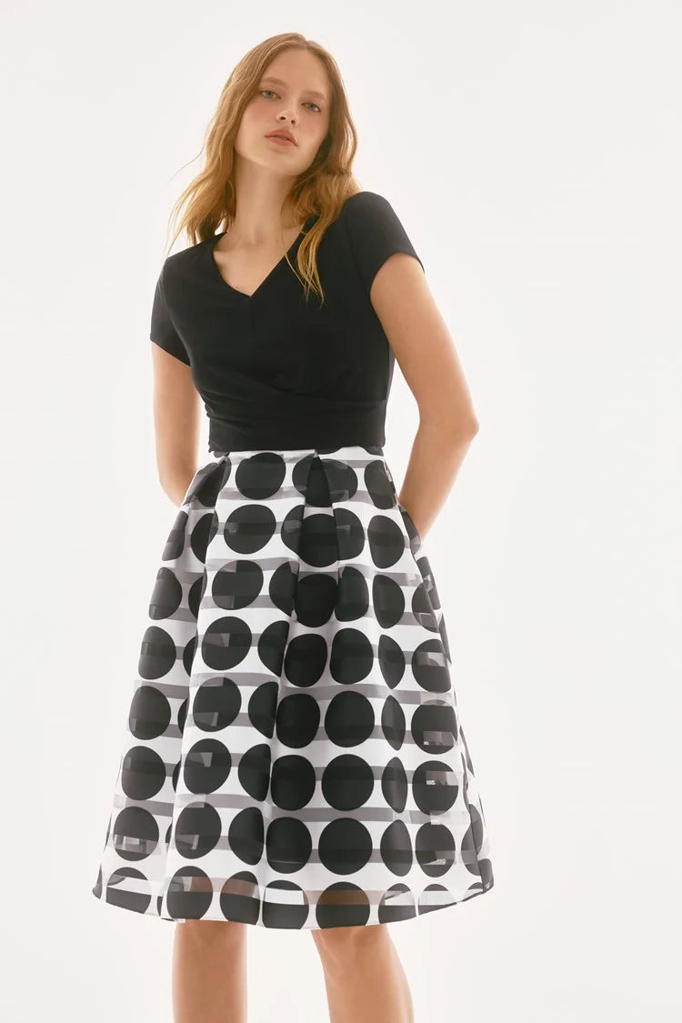 Designer Women's Fashion Online Joseph Ribkoff Signature Silky Knit And Novelty Dot Full Skirt Dress - 251754