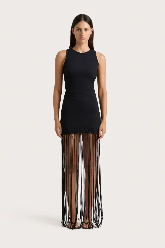 Stay Ahead In Style Maceio Fringed Dress - Black