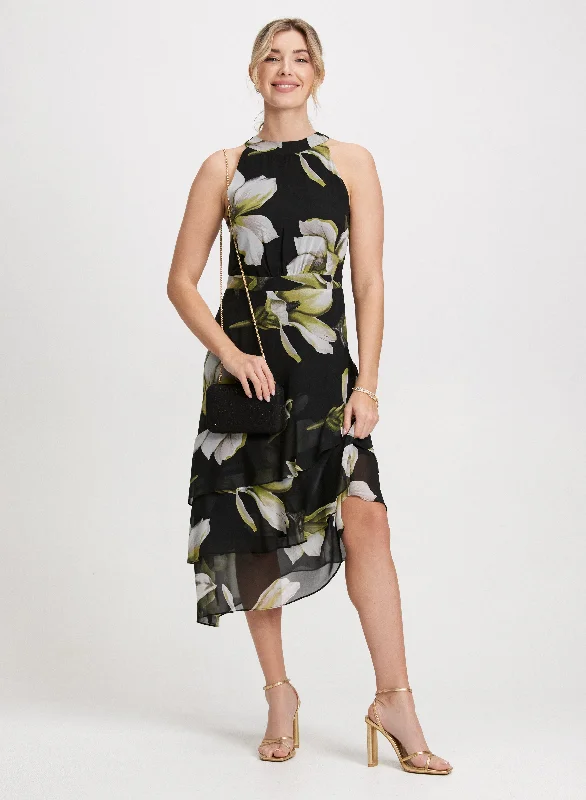 Women's Plus-Size Outfit Halter Neck Chiffon Dress