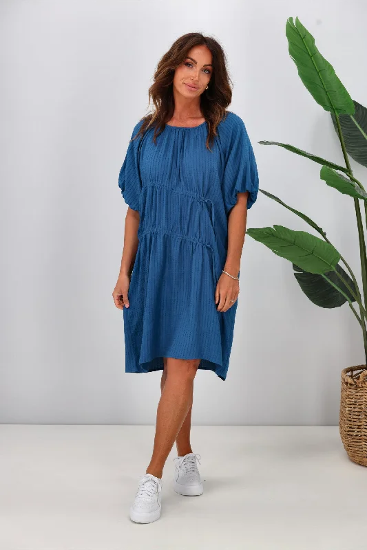 Imeless Style Shine On Label Essex Tie Detail Dress Blue
