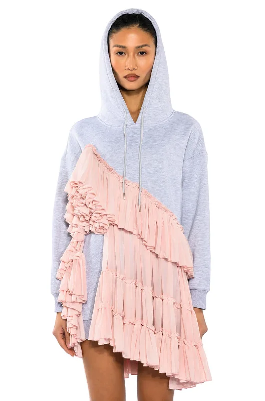 Women's Plus-Size Attire LOU LOU RUFFLE DETAIL HOODIE DRESS