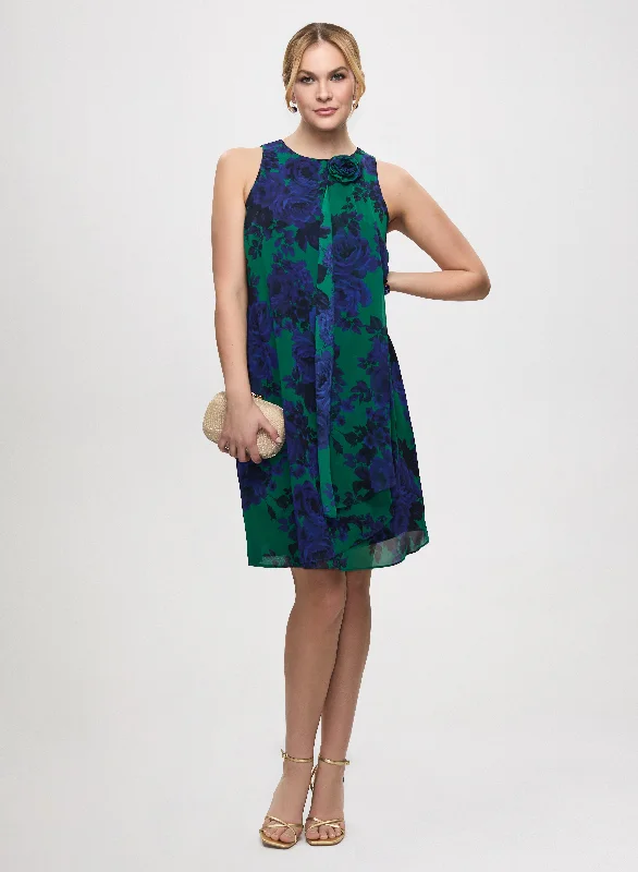 Elegant Women's Evening Garments High Neck Rosette Detail Dress