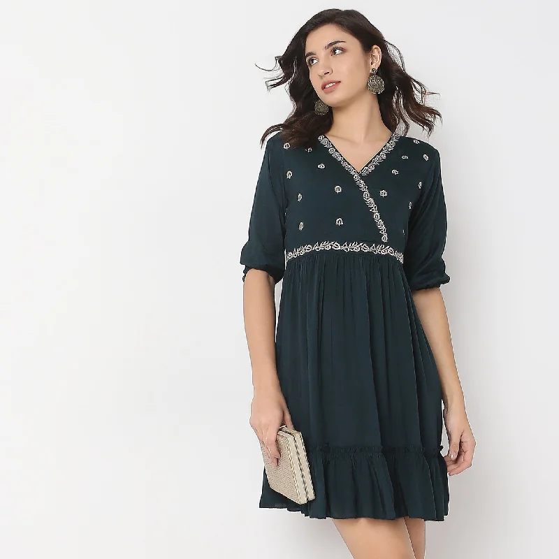Top Deals Flare Fit Embroidered Dress