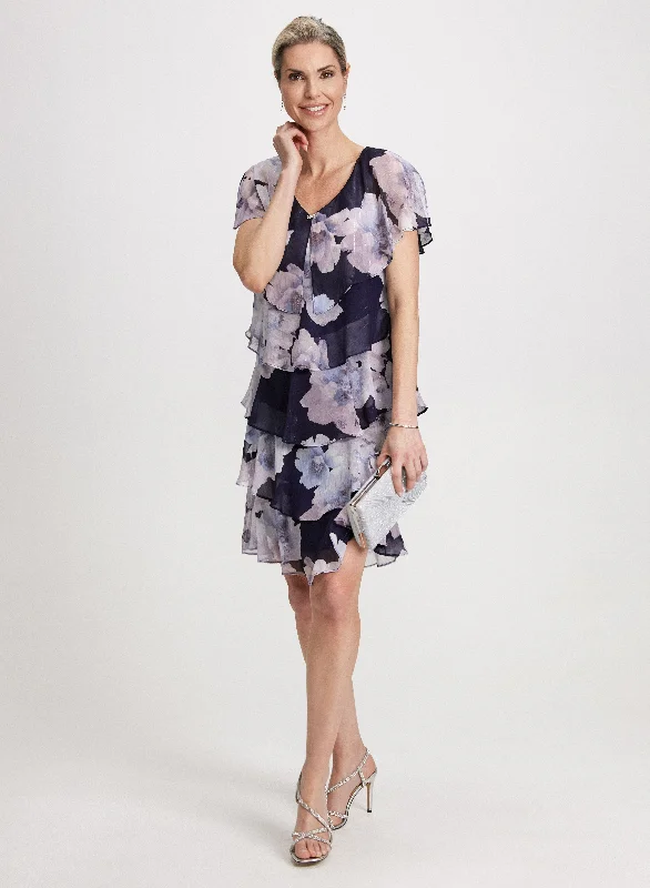 Romantic Date - Night Ensemble Tiered Floral Capelet Dress