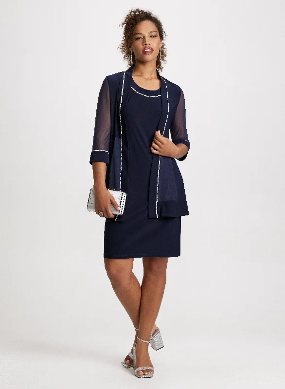 Timeless Women's Apparel Rhinestone Trim Jacket & Dress Set