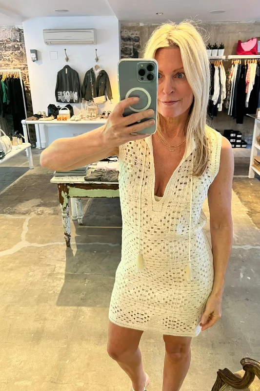 Women's Clothing For Outdoor Events Frame - Crochet Tassle Popover Dress