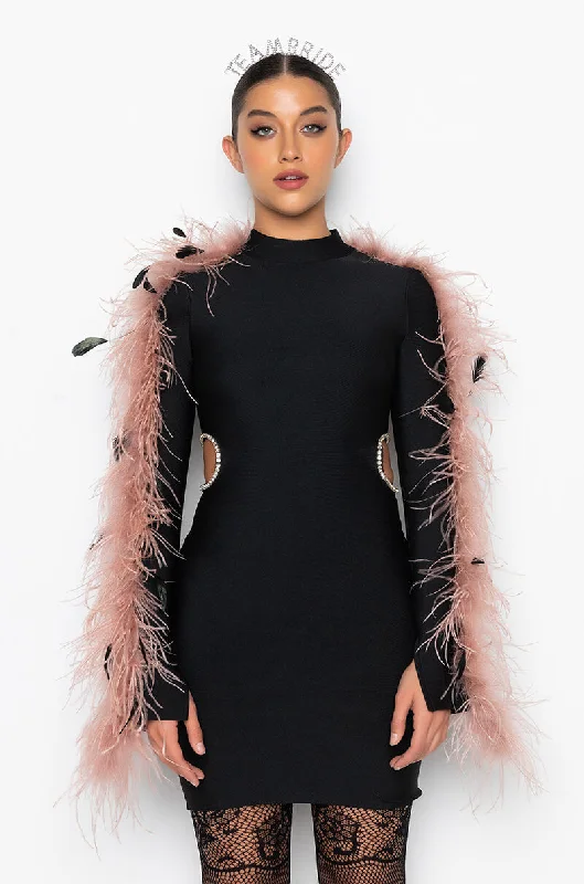 Woman Clothing IN IT TO WIN REAL FEATHER BANDAGE DRESS BLACK