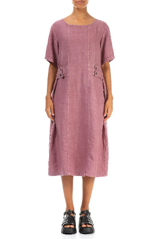 Discover Now Side Pins Off-Dye Mauve Taupe Linen Dress