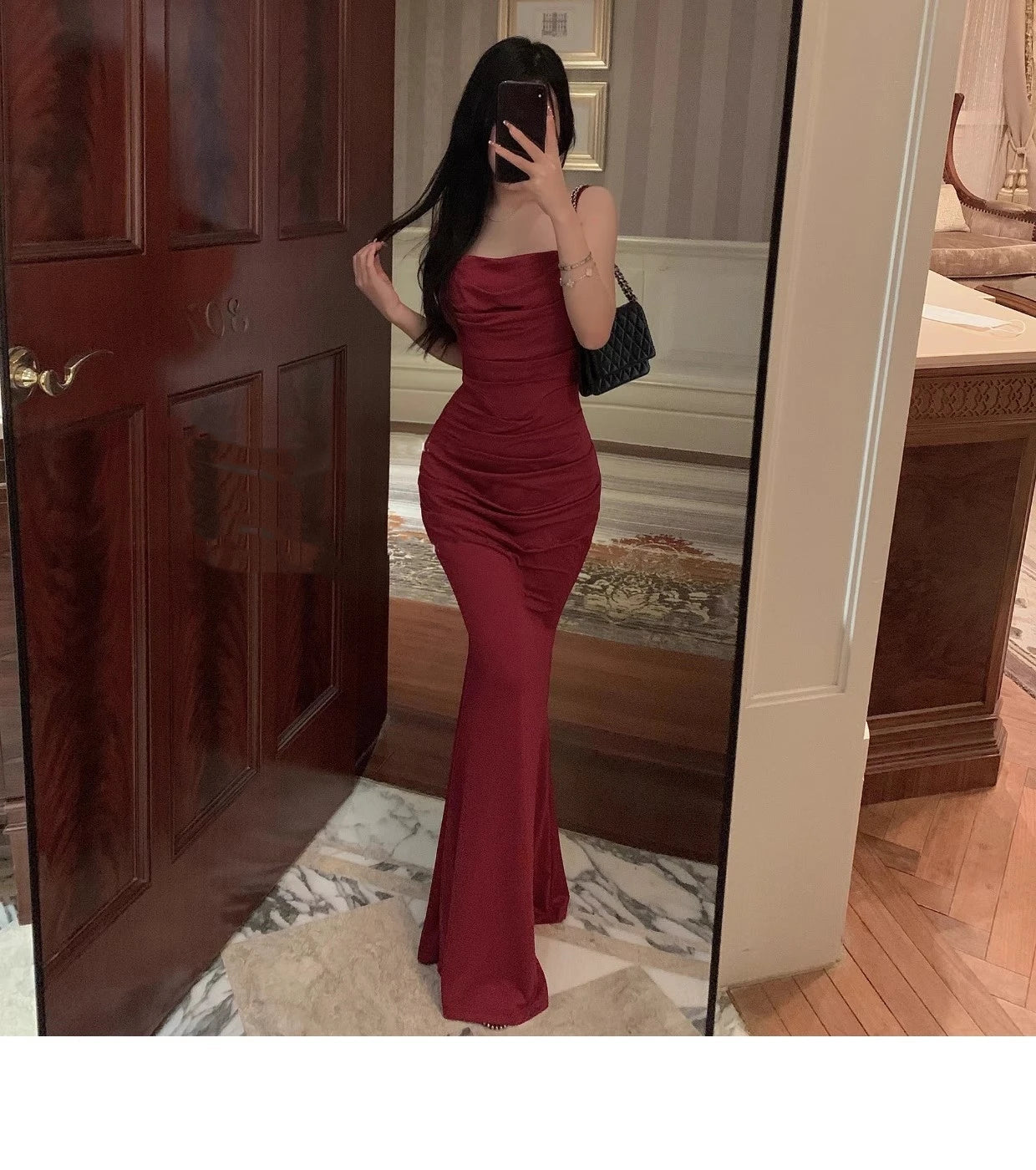 Mega Sale Women's Fashion Designer Bodycon Ruffled Spaghetti Dresses (Long)
