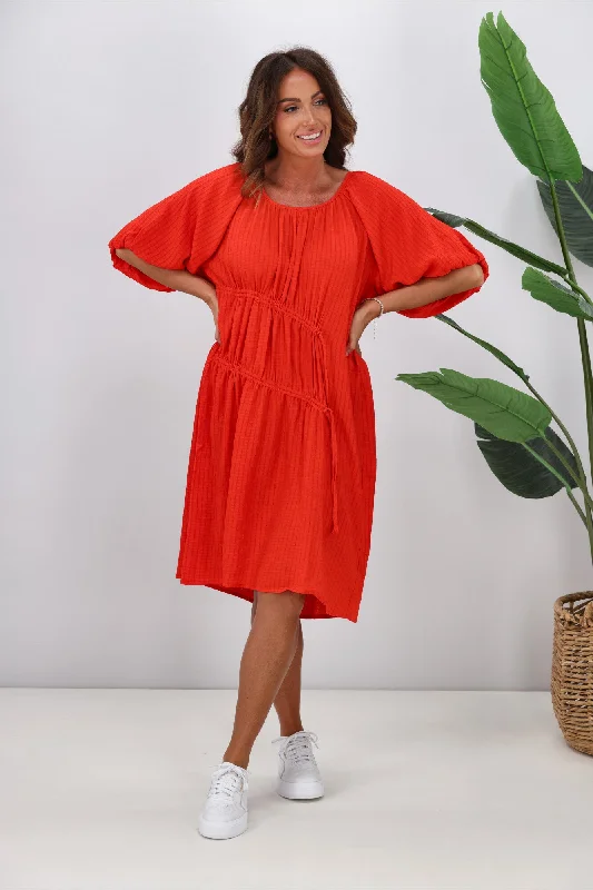 Casual Yet Chic Sales Shine On Label Essex Tie Detail Dress Tomato