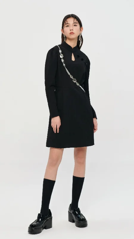 Minimalist Office - Ready Style Puff Sleeve Mandarin Dress