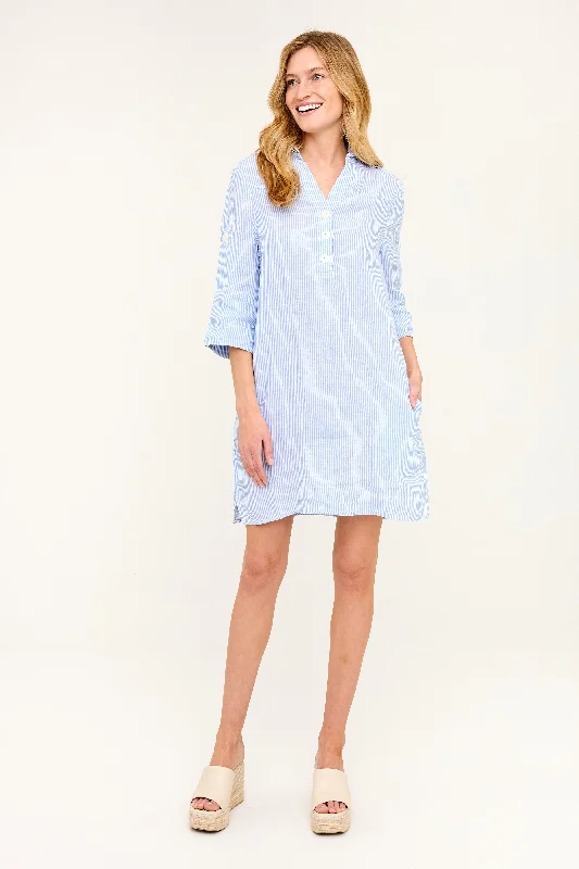 Feminine Allure Sophia Dress - Blue Stripe