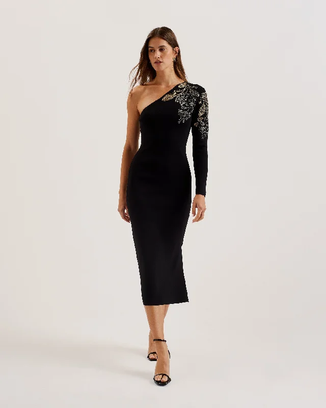 Gorgeous Glamour Collection Lizyyy One Shoulder Bodycon Beaded Dress Black