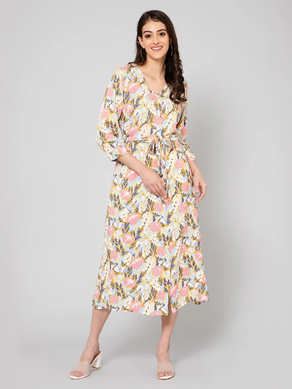 Women's Office Attire Women's Casual V neck Multi color Floral Print A line Dress
