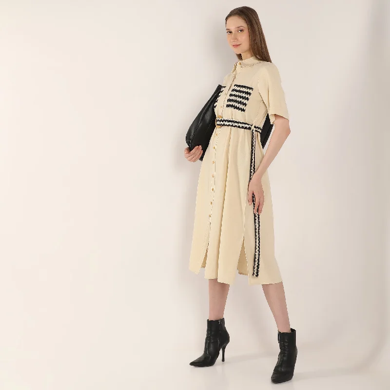 Casual Chic Clothing For Women Below Knee Elegant Shirt Collar Dress