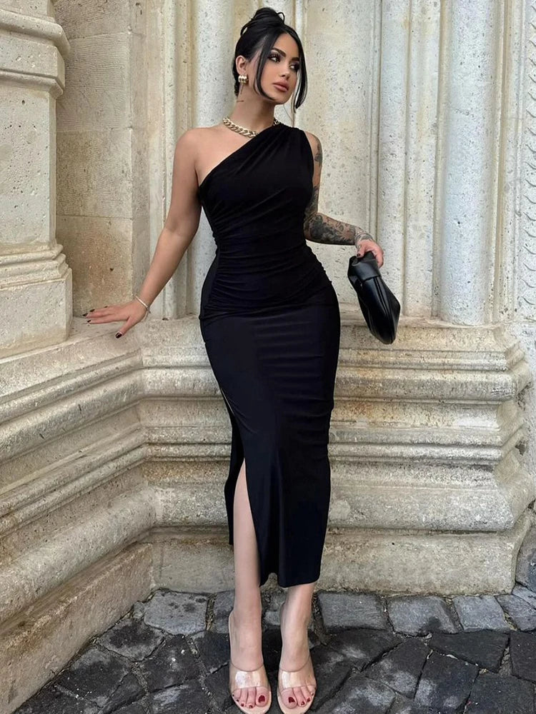 Huge Markdowns On Must-Have Fashion Essentials Women's Split One Shoulder Fashion Designer Dresses (Long)