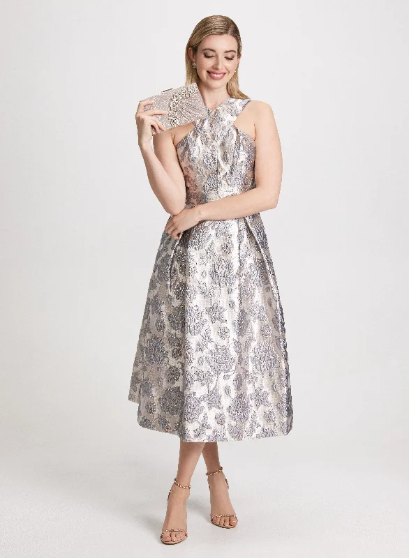 Flash Discount Sleeveless Jacquard Fit & Flare Dress