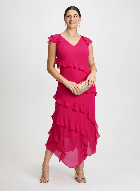 Flash Sale All Weekend Long Ruffle Detail Chiffon Dress