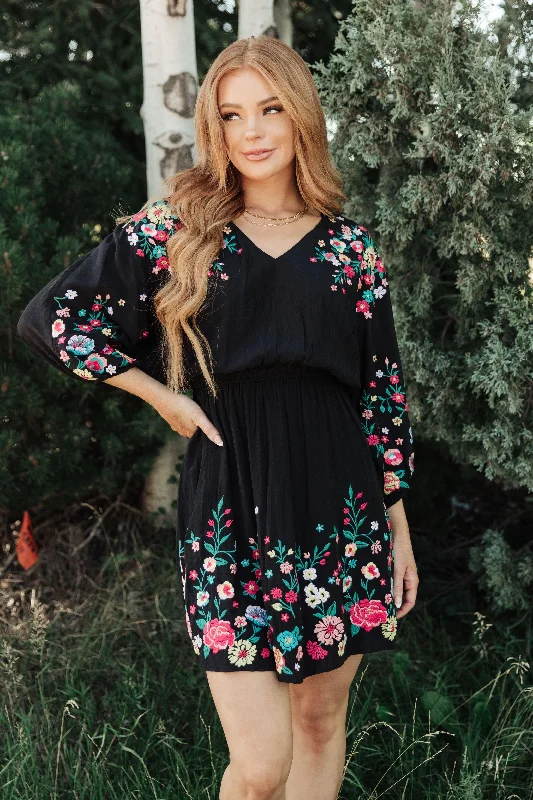 Big Savings Happy To See You Floral Embroidered Dress