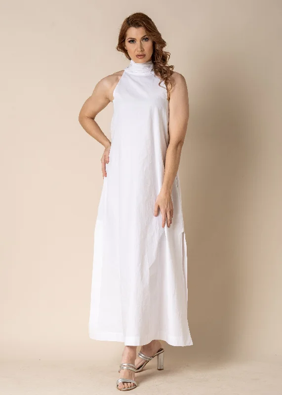 Vibrant Femme Fashion Ebony Cotton Dress in White