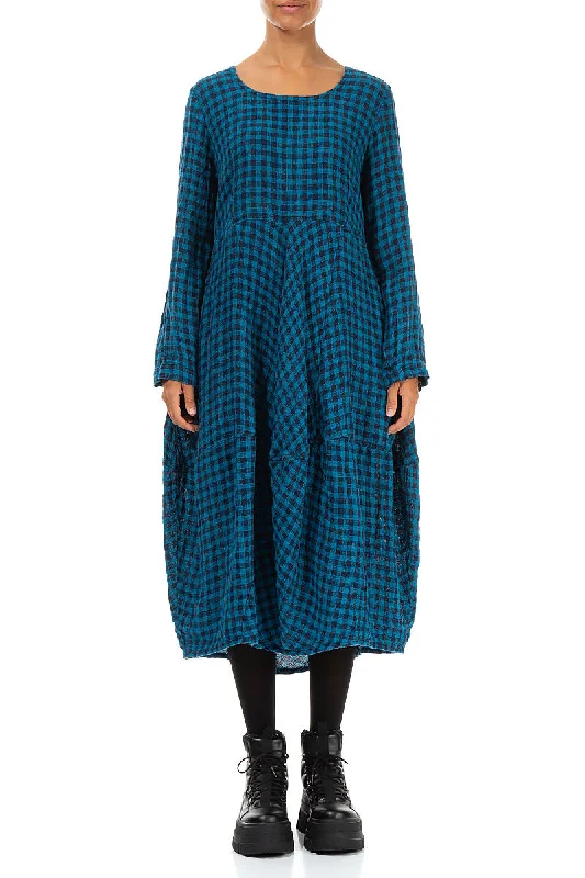 Trend Driven Wardrobe Balloon Blue Check Linen Dress