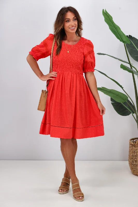 Retro Style Promotions Gloss by Shine On Tennesse Sleeve Detail Dress Coral
