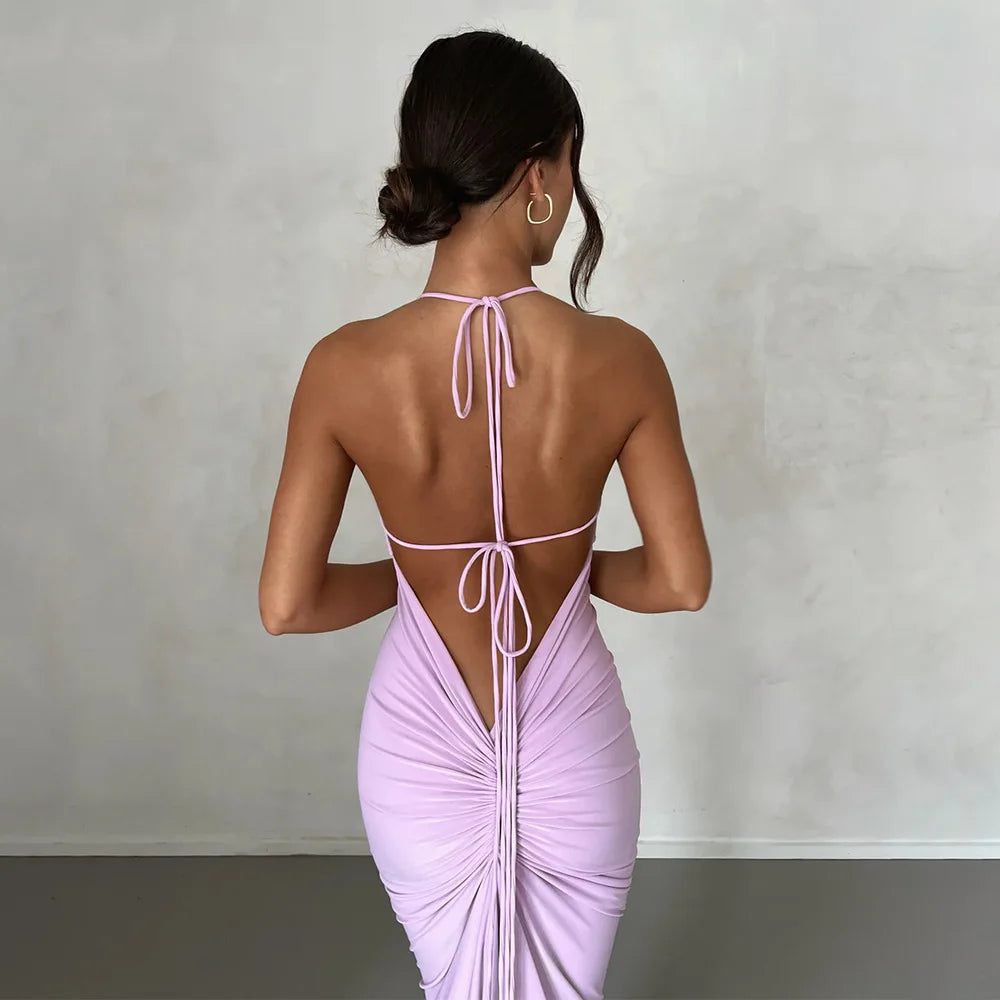 Exclusive Sale On Women's Fashion – Shop Now For Less Women's Ruched Peplum Fashion Designer Backless Dresses (Long)
