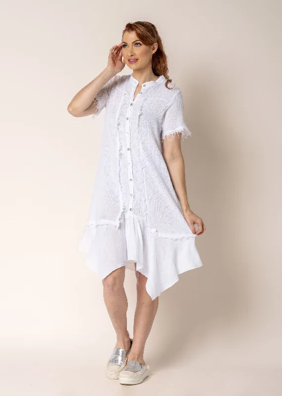 Chic Casual Style Ariana Linen Dress in White