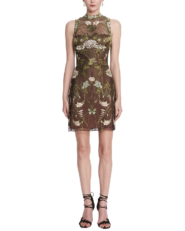 Women's Resort Apparel Marchesa Notte High-Neck Mirrored Embroidery Dress